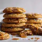 brown butter salted caramel chocolate chip cookies - featured image