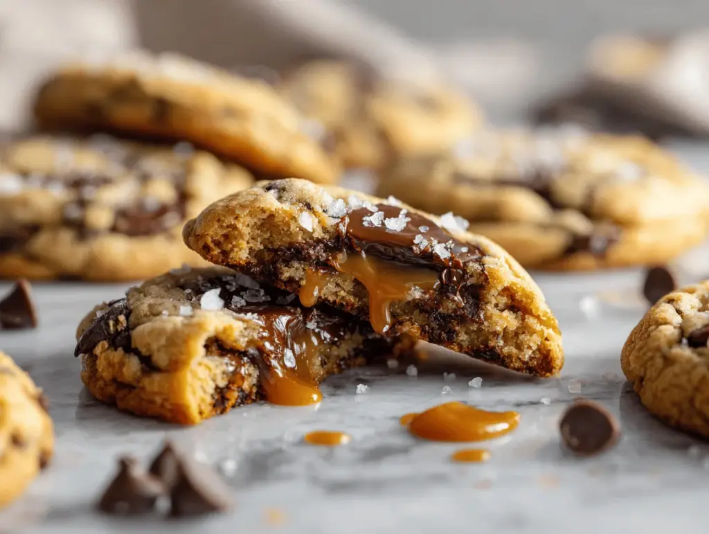 brown butter salted caramel chocolate chip cookies - featured image