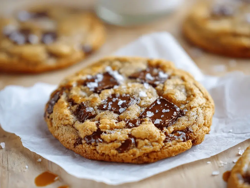 brown butter salted caramel chocolate chip cookies - featured image