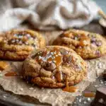 brown butter salted caramel chocolate chip cookies - featured image