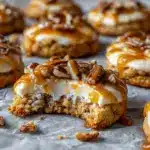 brown butter salted caramel pecan cheesecake cookies - featured image