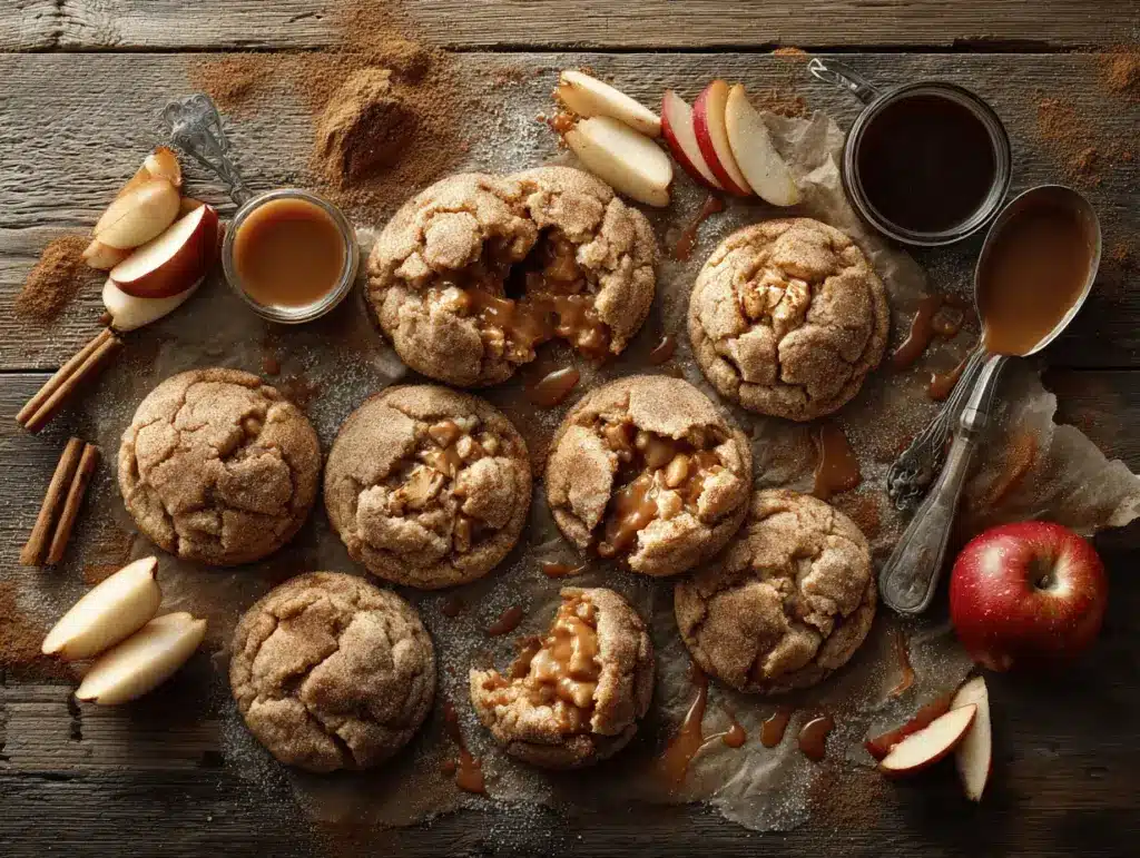 caramel apple pie snickerdoodle cookies - featured image
