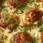 creamy oven baked chicken thighs - featured image