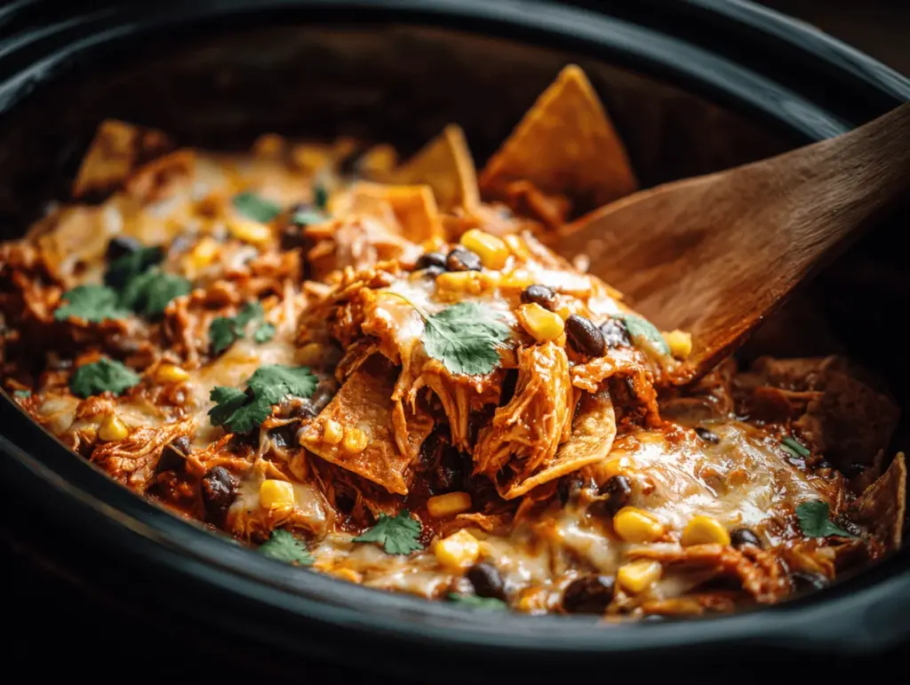 crockpot chicken enchilada casserole - featured image