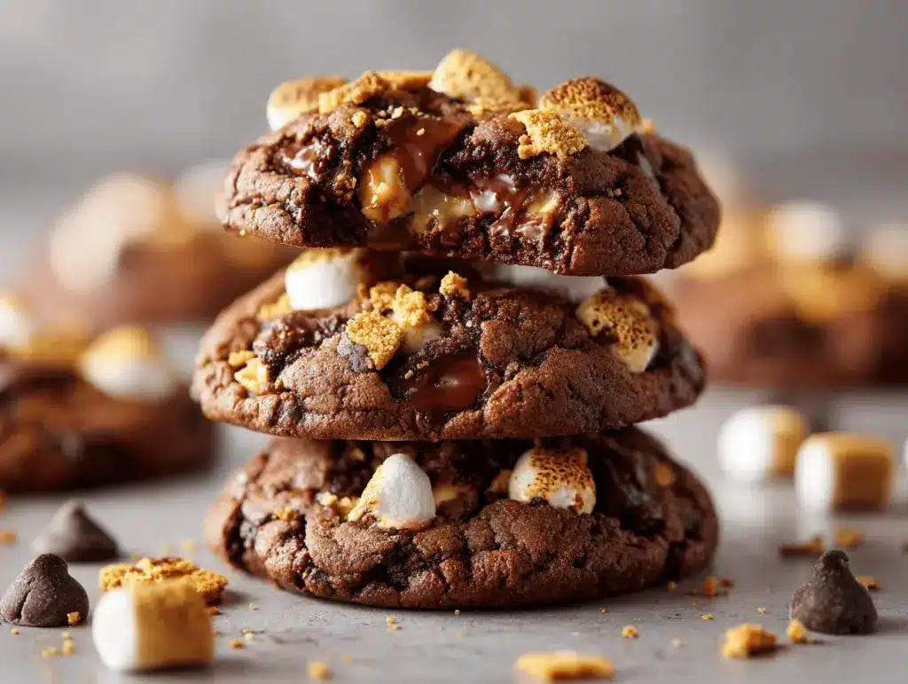 double chocolate chunk smores cookies - featured image