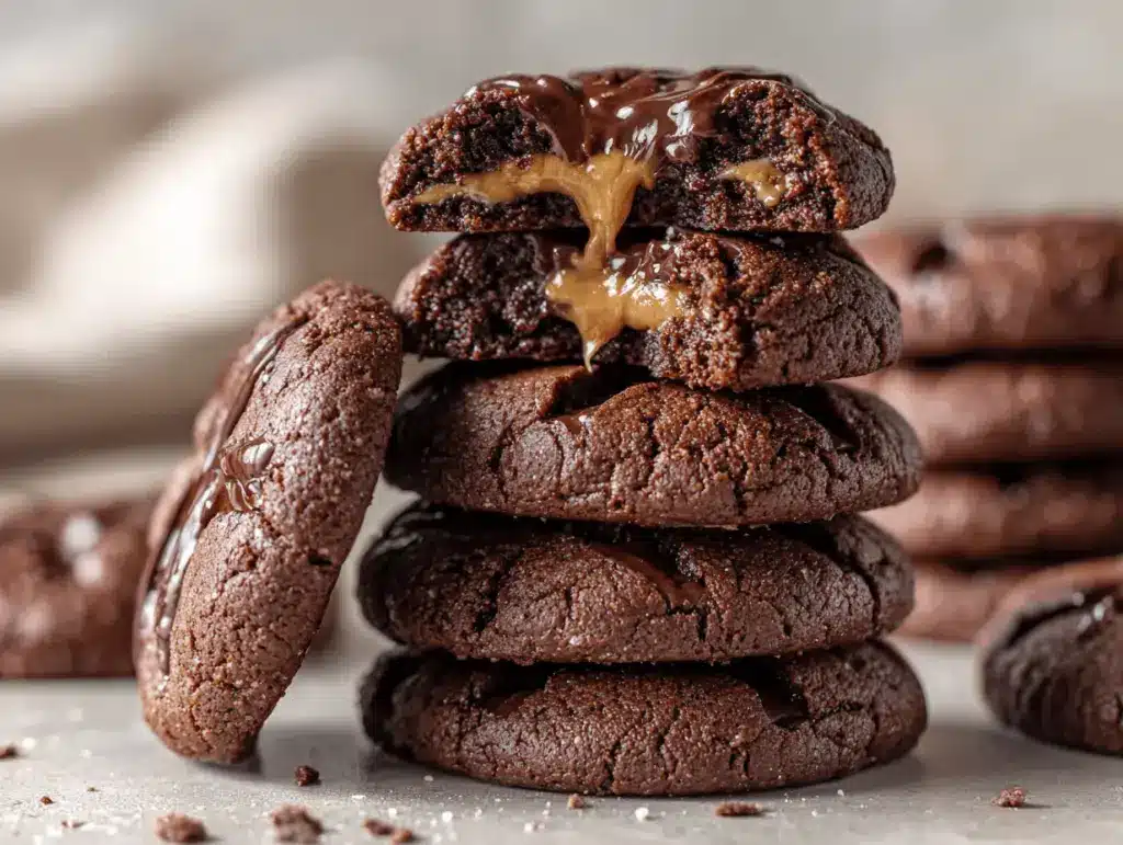 double chocolate peanut butter stuffed cookies - featured image