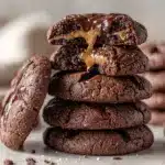 double chocolate peanut butter stuffed cookies - featured image