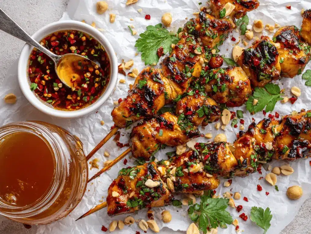 honey garlic chicken skewers - featured image