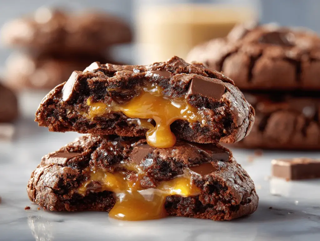 salted caramel stuffed brownie cookies - featured image