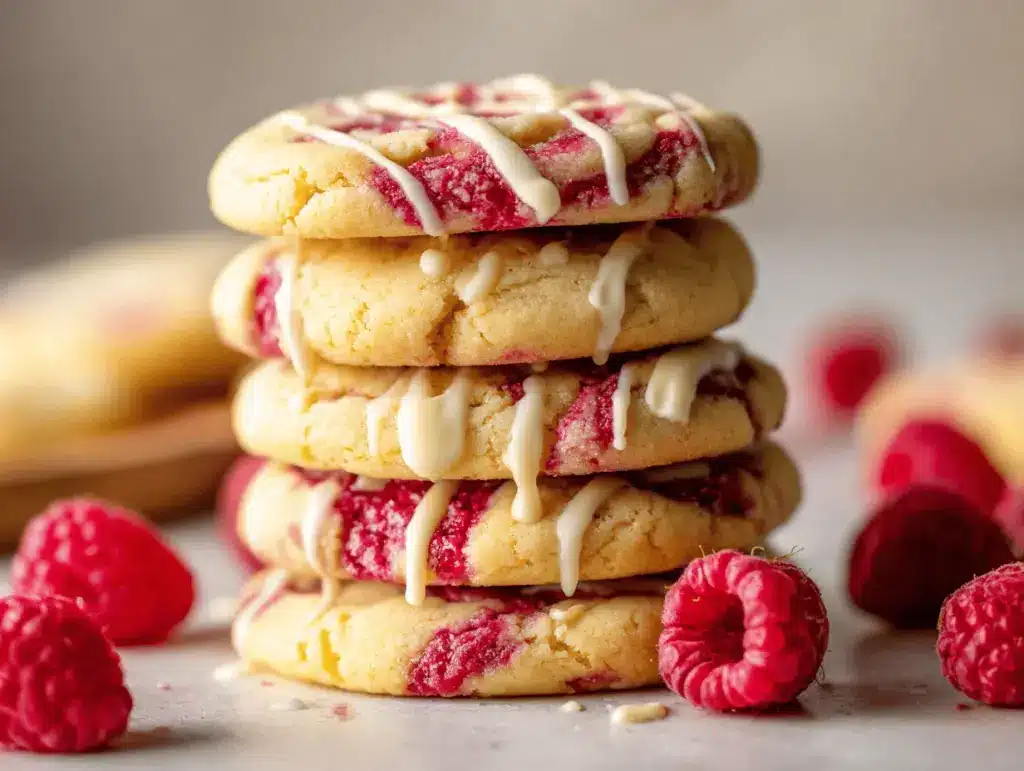 white chocolate lemon raspberry cheesecake cookies - featured image