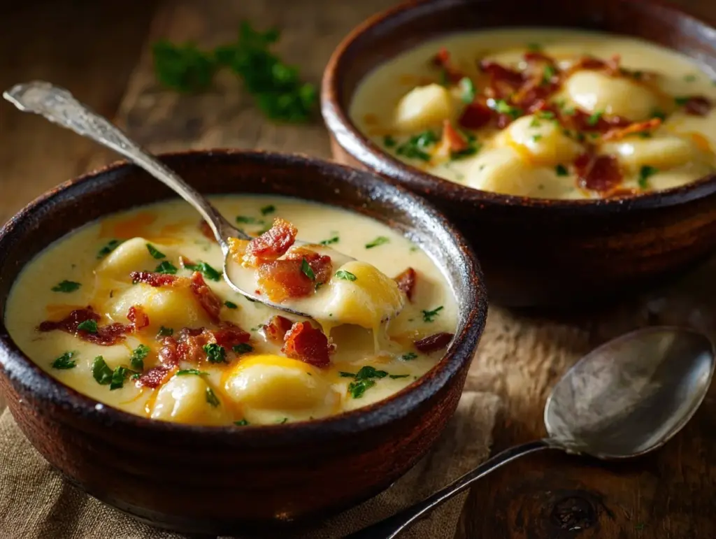 bacon cheddar gnocchi soup - featured image
