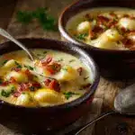bacon cheddar gnocchi soup - featured image