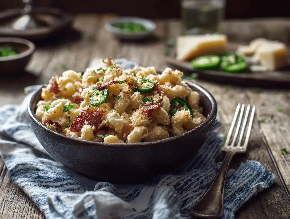 bacon jalapeño smoked Gouda mac and cheese preparation steps