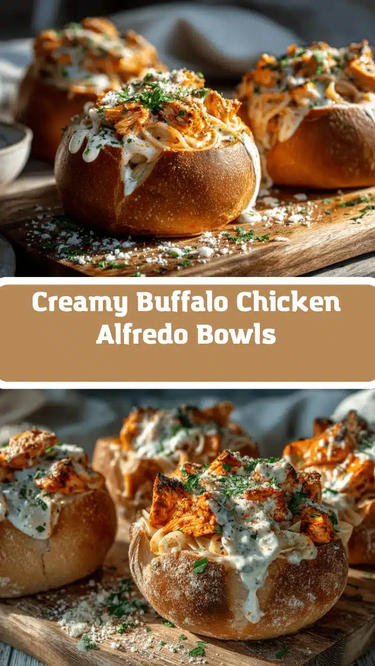 Buffalo Chicken Alfredo Bread Bowls recipe