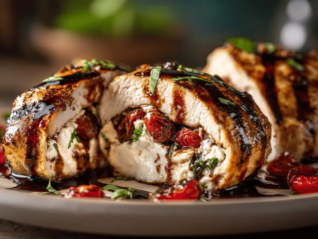 Caprese stuffed balsamic chicken breast preparation steps