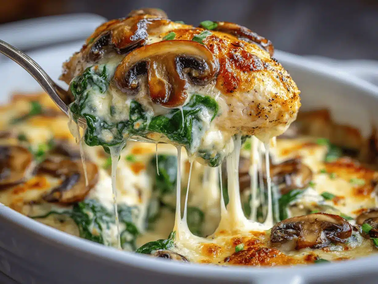 cheesy chicken spinach mushroom bake preparation steps