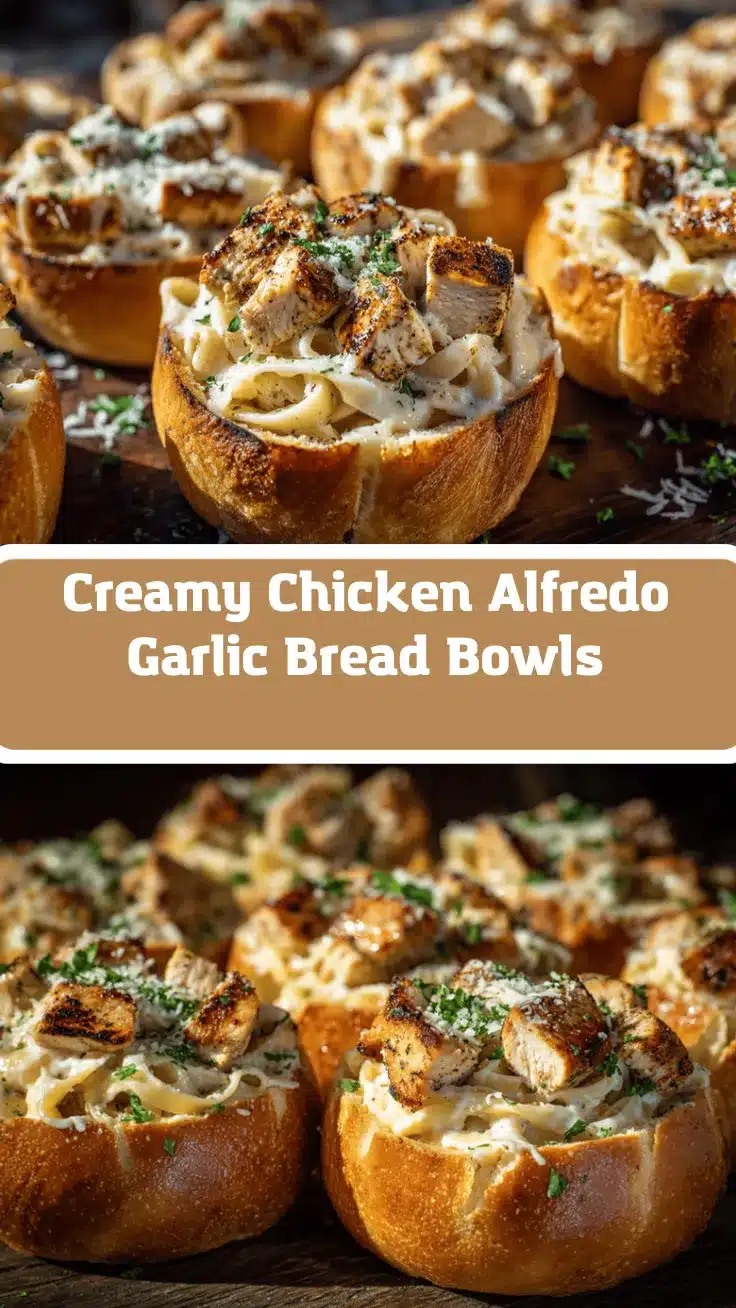 chicken Alfredo garlic bread bowls recipe