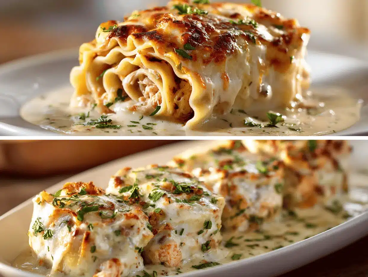 chicken Alfredo lasagna roll-ups preparation steps