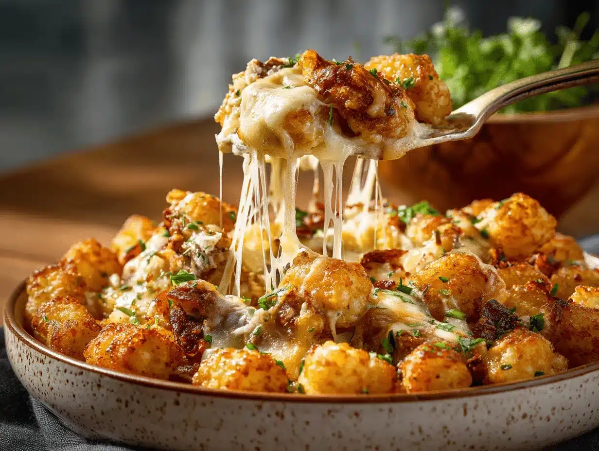 Chicken Alfredo Tater Tot Casserole preparation steps