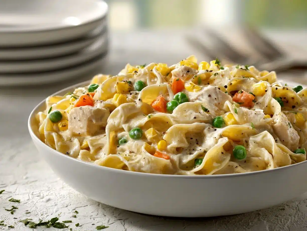 Chicken Pot Pie Pasta preparation steps