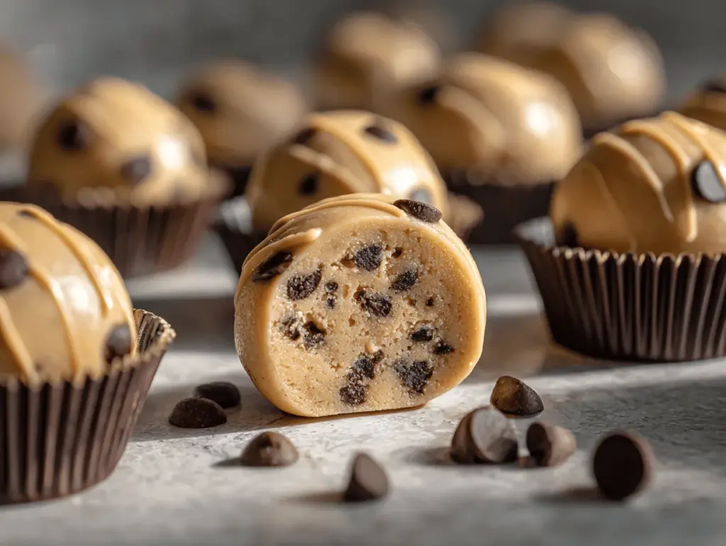 chocolate chip cookie dough protein balls - featured image