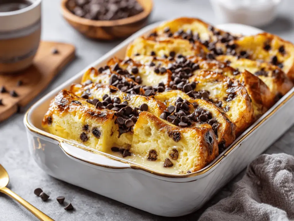 Chocolate Chip Vanilla Custard Brioche French Toast Bake - featured image