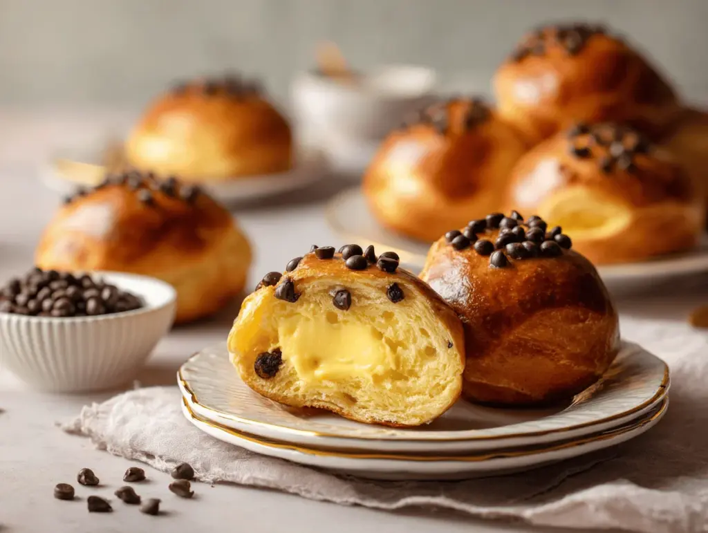 chocolate chip vanilla custard brioches - featured image