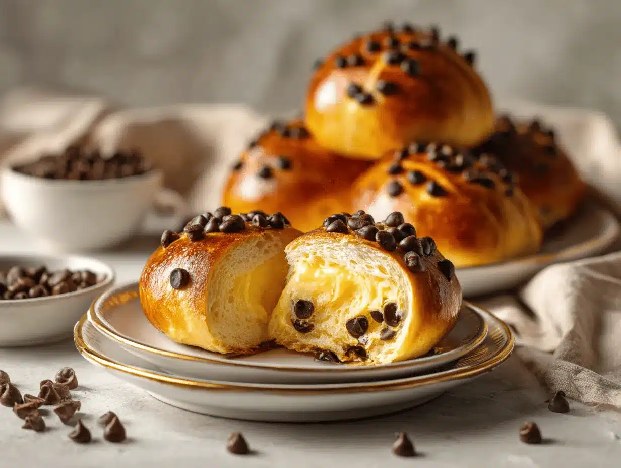 chocolate chip vanilla custard brioches preparation steps