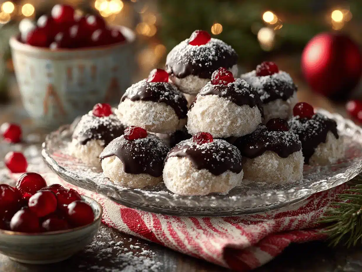 Chocolate-Dipped Maraschino Cherry Snowball Cookies preparation steps