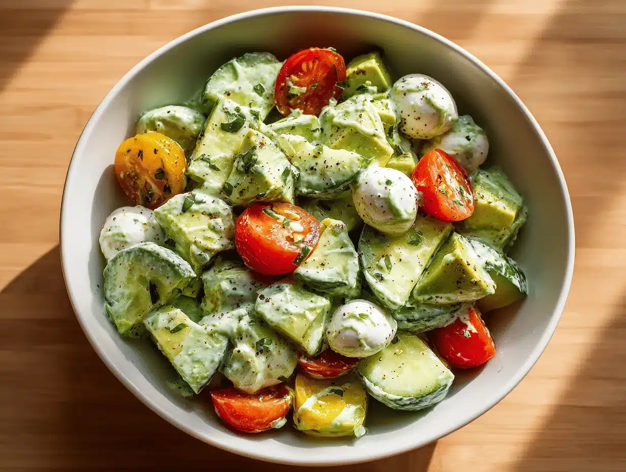 creamy avocado ranch cucumber Caprese salad preparation steps