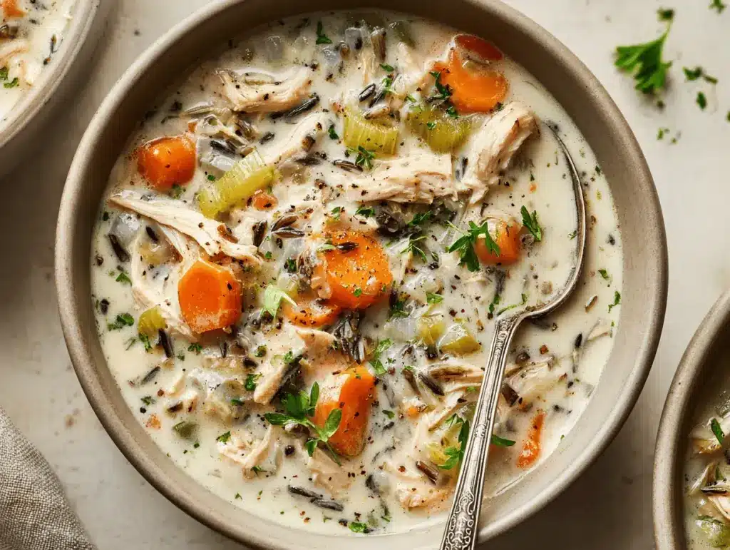 creamy crockpot chicken wild rice soup - featured image