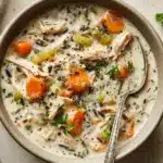 creamy crockpot chicken wild rice soup - featured image