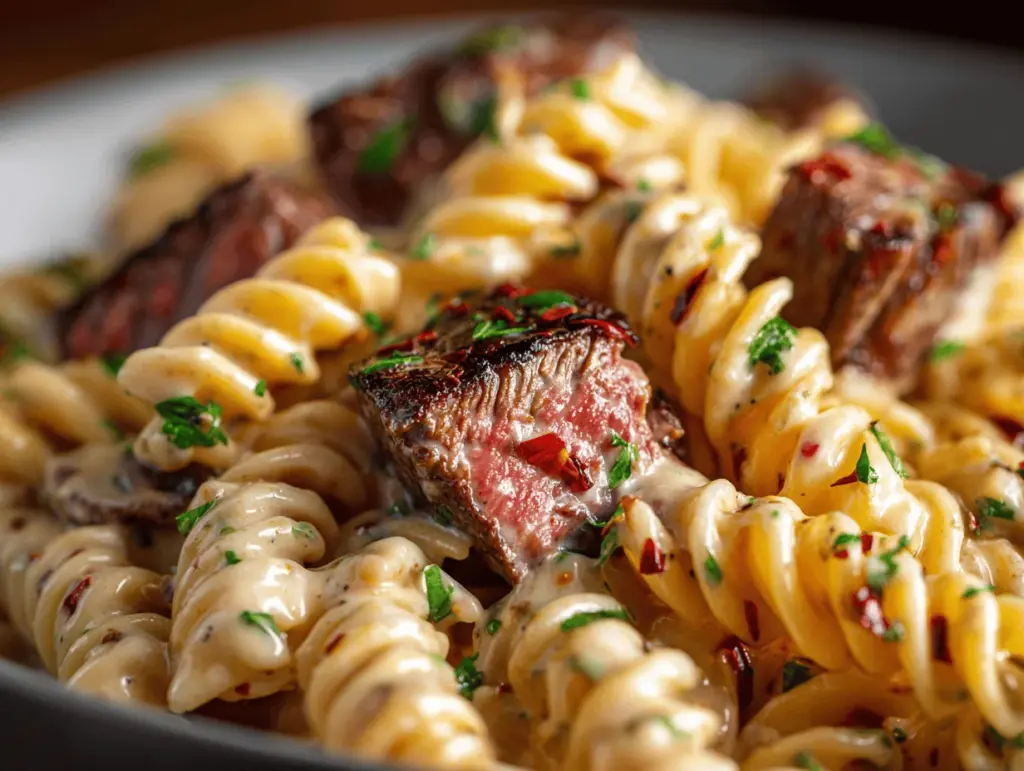 creamy garlic butter steak pasta - featured image