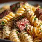 creamy garlic butter steak pasta - featured image