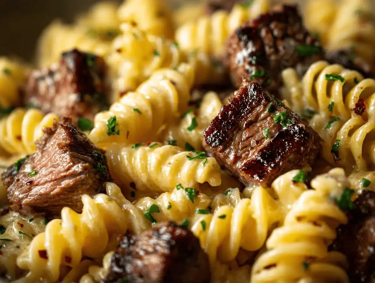 creamy garlic butter steak pasta preparation steps