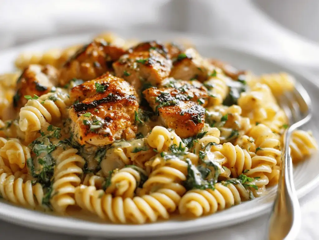 creamy garlic parmesan chicken pasta bake - featured image