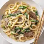 creamy garlic pepper steak udon - featured image