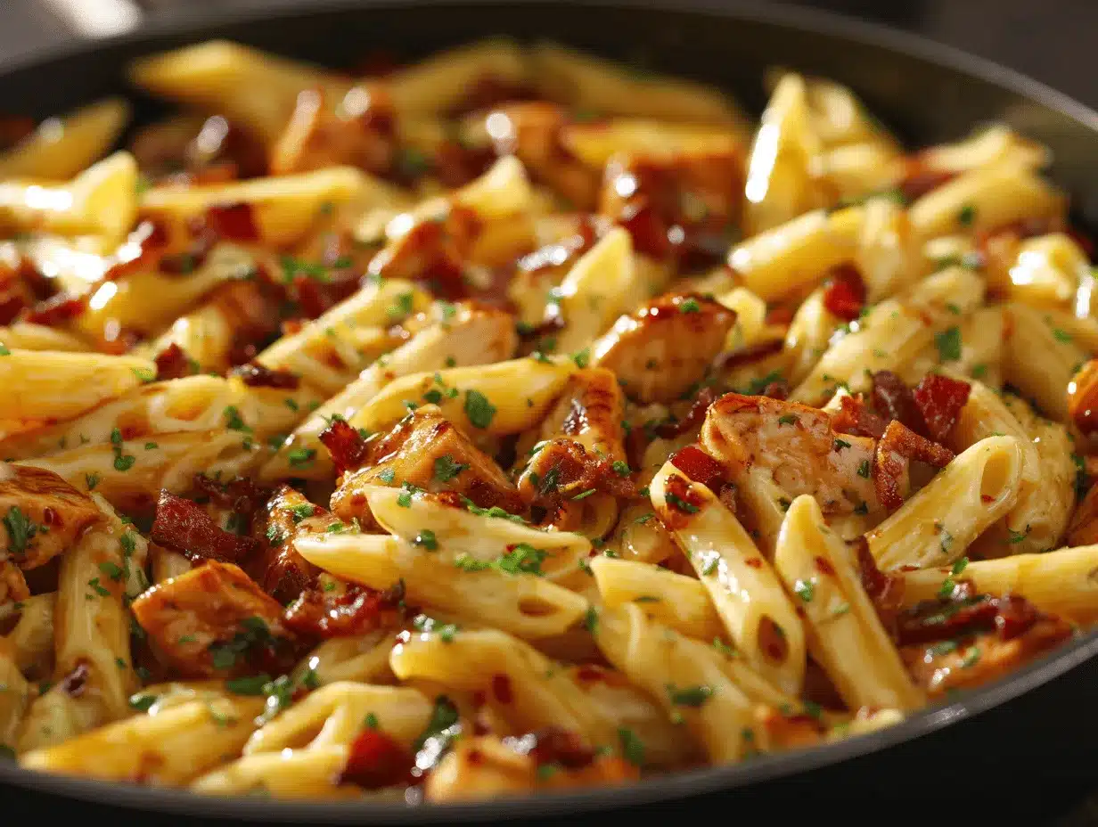 creamy honey BBQ chicken bacon penne preparation steps
