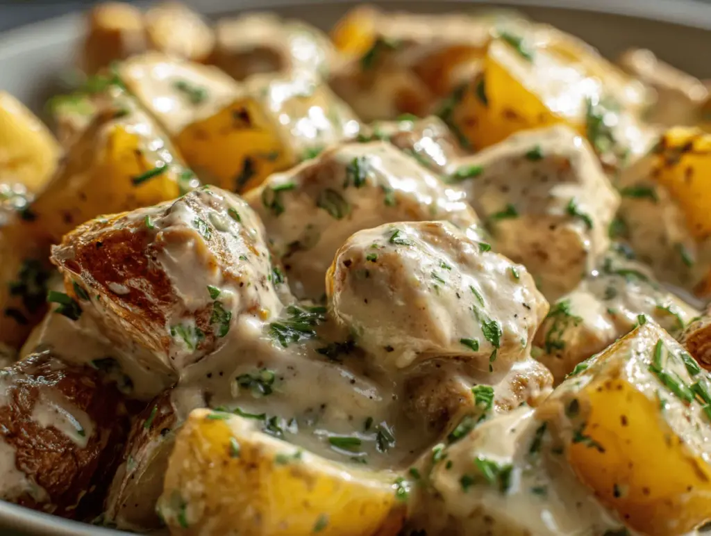 creamy ranch Parmesan slow cooker chicken and potatoes - featured image