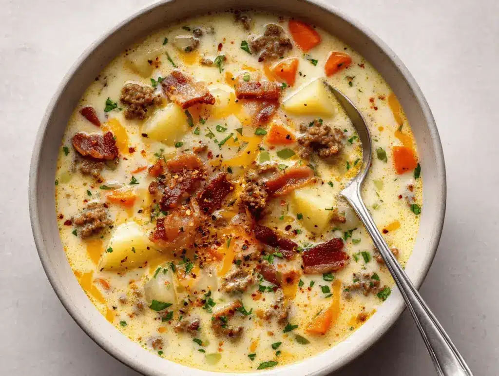creamy sausage potato soup - featured image