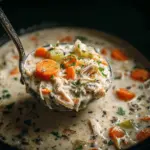 crockpot creamy chicken and wild rice soup - featured image
