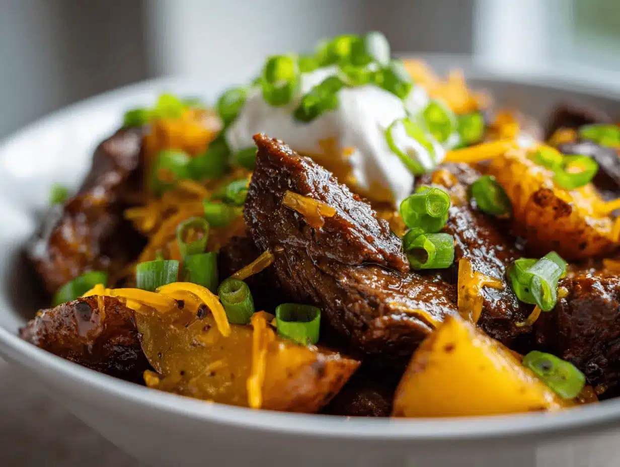 Crockpot Loaded Steak and Potato Bake preparation steps