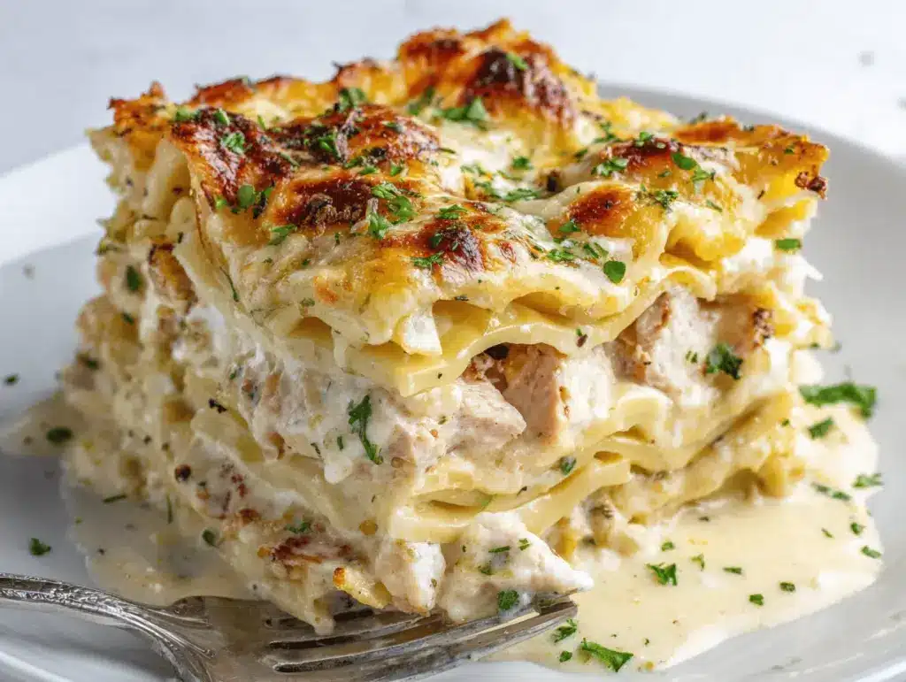garlic butter chicken Alfredo lasagna - featured image