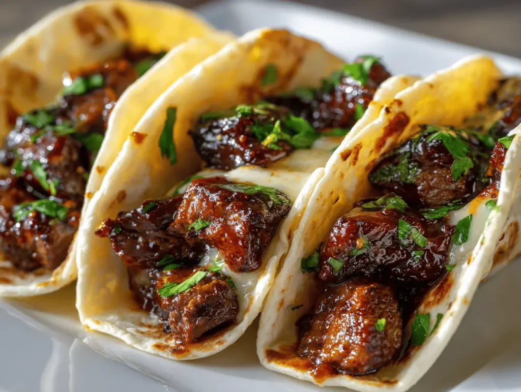 Garlic Butter Honey BBQ Beef Tacos - featured image