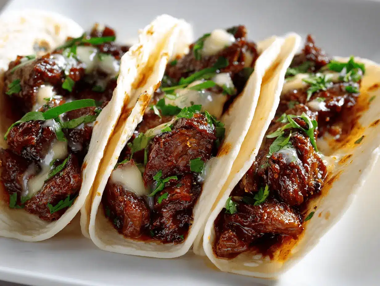 Garlic Butter Honey BBQ Beef Tacos preparation steps