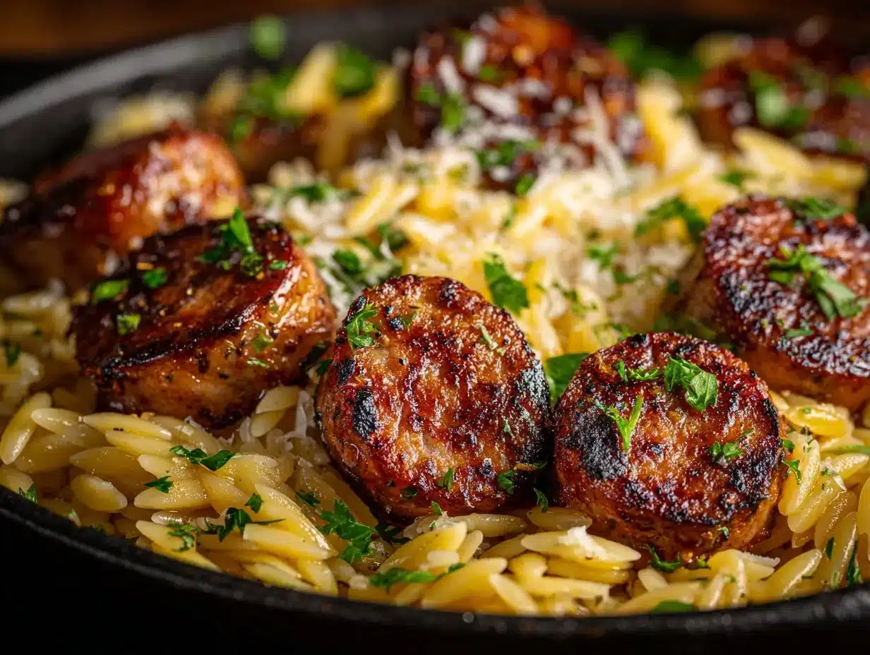 garlic butter sausage orzo preparation steps