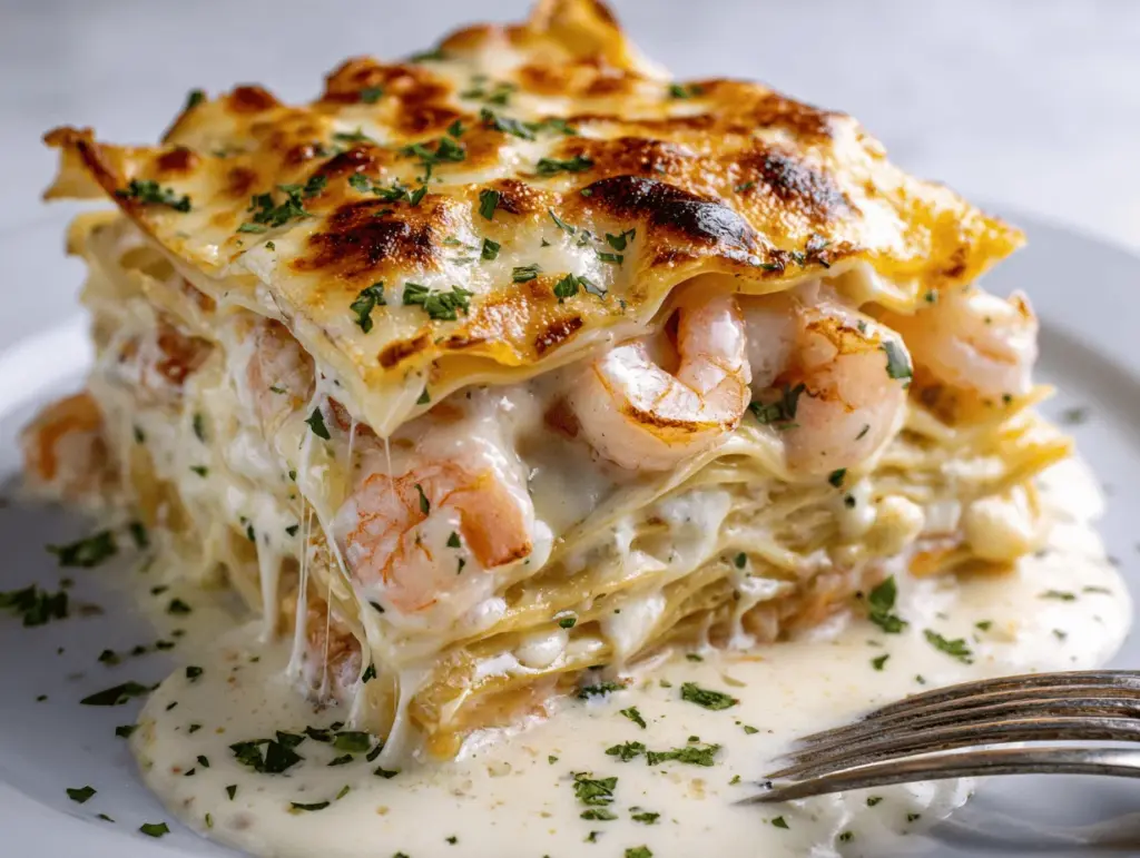 Garlic Butter Shrimp Scampi Lasagna - featured image