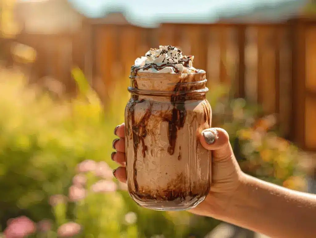 iced mocha peanut butter protein smoothie - featured image