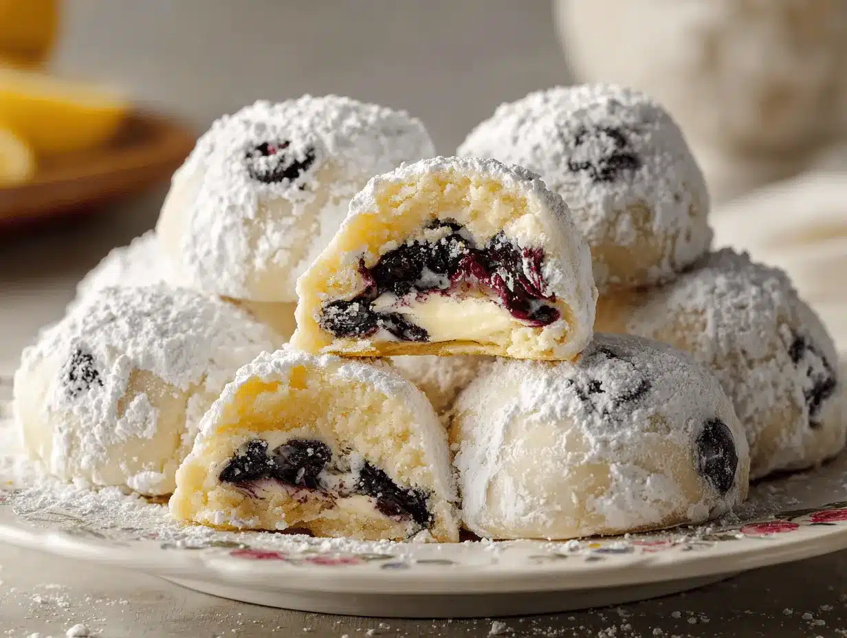 lemon blueberry cheesecake snowball cookies preparation steps