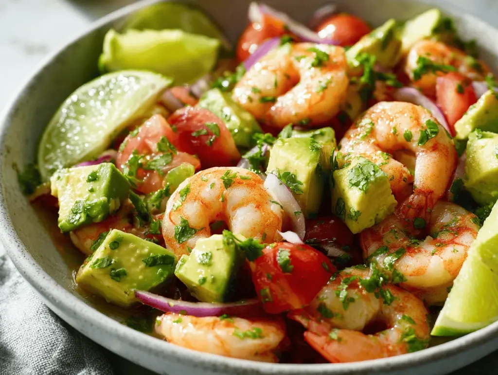 lime shrimp and avocado salad - featured image